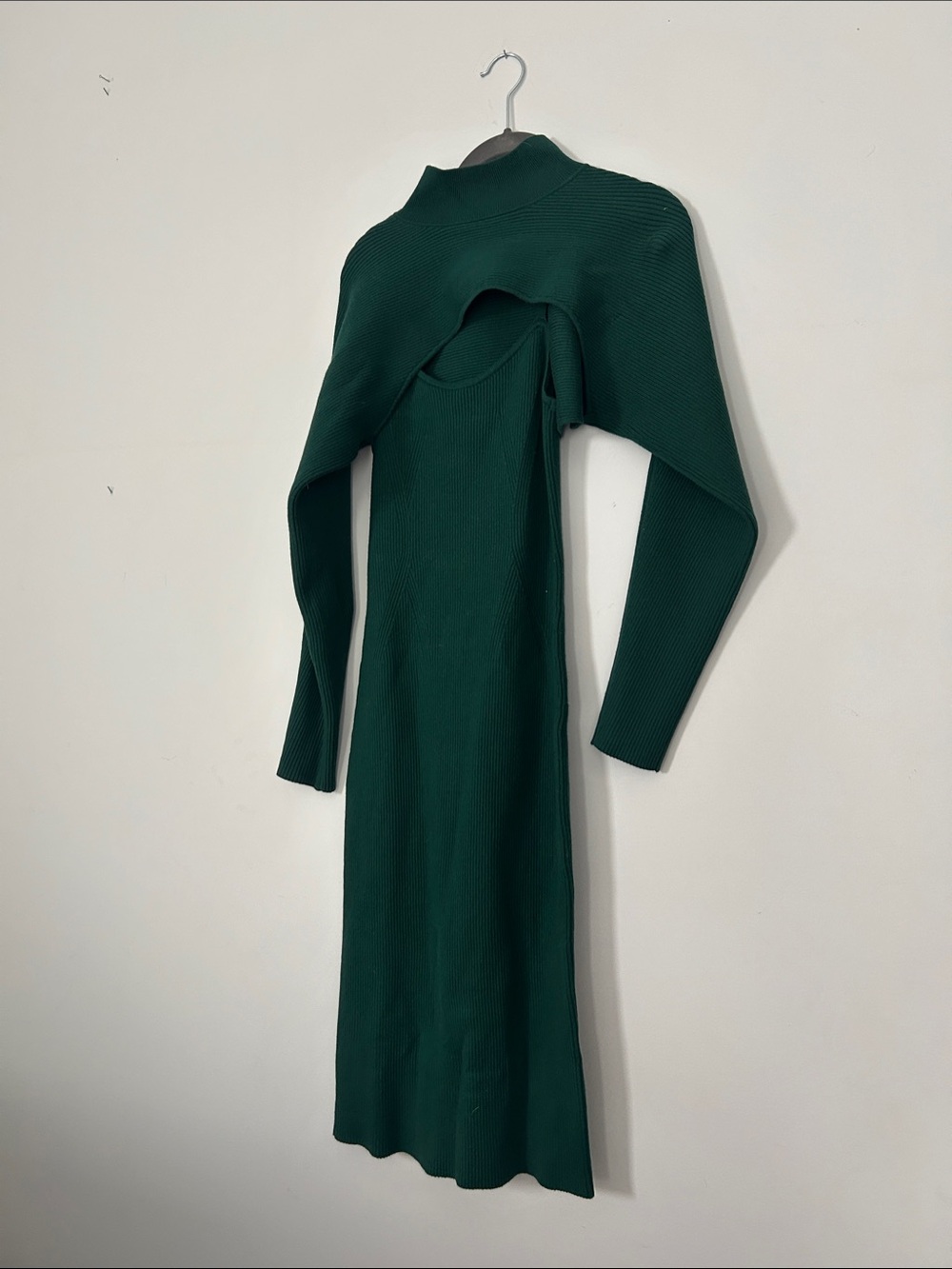 Banana Republic Forest Green Long Sleeve Cutout Midi Dress